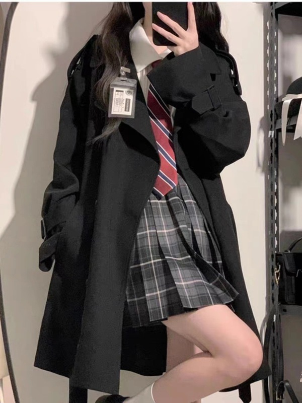垂感学院风大衣春秋冬季新款大码胖妹妹感英伦休闲风衣外套女|undefined