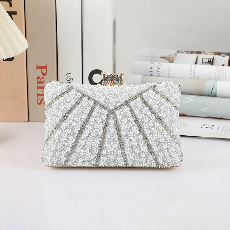 White Pearl Solid Color Square Evening Bags display picture 1