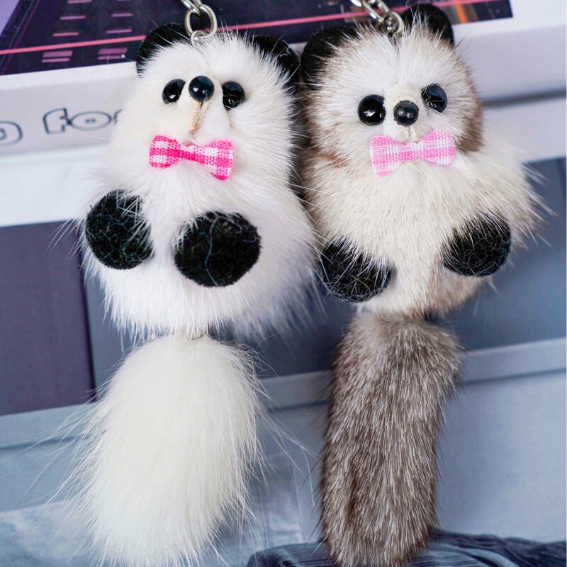 Little Raccoon Fox Fur Keychain Cute Stuffed Car Bag Pendant Wholesale Accessories Ornament