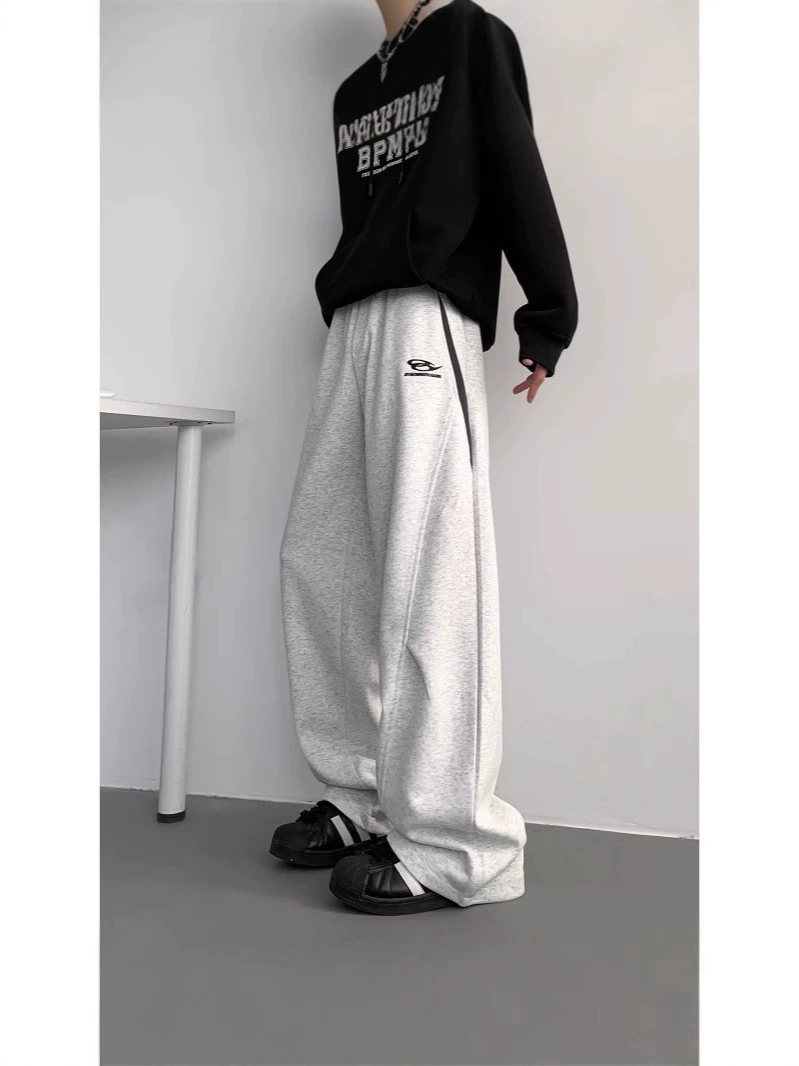 Trend spring casual trousers for leisure, American style, oversize, loose straight fit