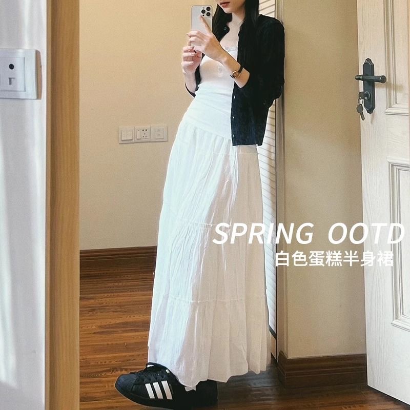 White Skirt Women's 2025 Small Spring and Autumn New High Waist Slimming A- Line Skirt Gentle Style Puffy Cake Skirt
