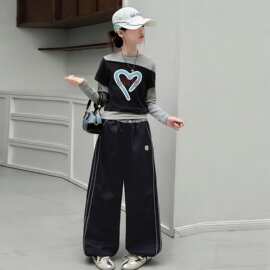 女童套装春秋2026新款儿童春季休闲长袖t恤阔腿裤两件套潮