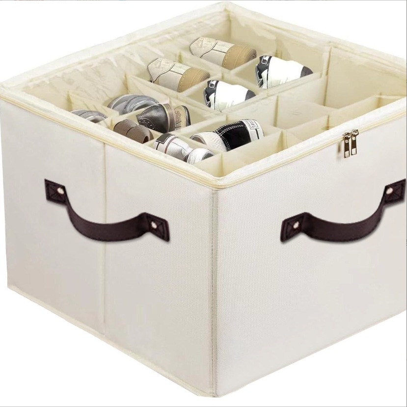 Caja de zapatos de color sólido, zapatos plegables de tela, caja de almacenamiento de acabado dividido, caja de almacenamiento a prueba de polvo y a prueba de humedad, caja de almacenamiento con tapa transparente