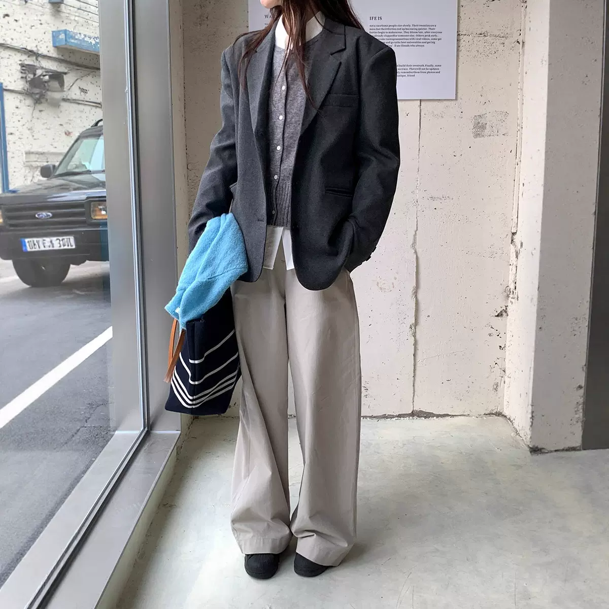 灰色西装外套女秋季2025新款韩版宽松百搭学院风高级感休闲西服