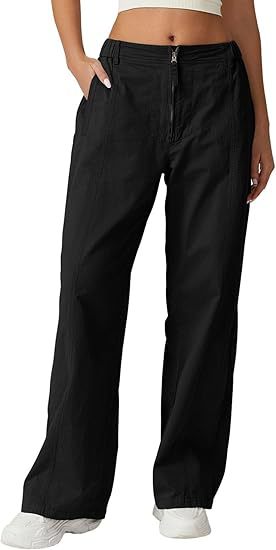 Pantalones anchos con cremallera frontal para mujer explosiva de Amazon transfronteriza, monos casuales de cintura alta, pantalones anchos con bolsillos de algodón