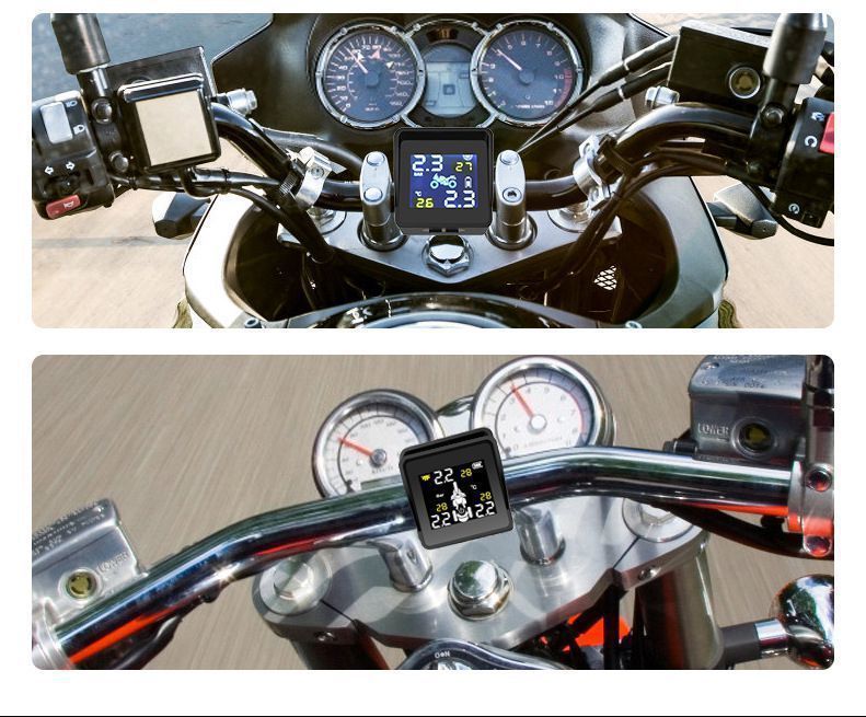 Front and Rear Three-Wheel Motorcycle Tire Pressure Monitor Motorcycle Electric External High-Precision Motorcycle Tire Pressure Wireless Monitoring Reminder