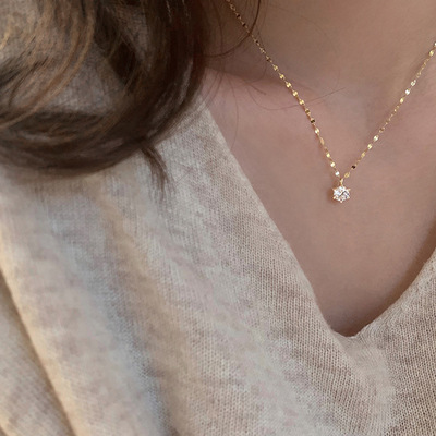 925纯银单钻项链女设计感锁骨链小众精致轻奢2021年新款潮