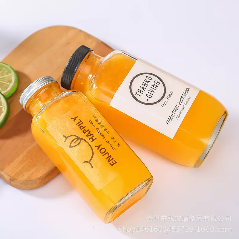 批发250ml350ml网红饮料瓶方形咖啡奶茶果汁瓶外卖便携玻璃饮料瓶