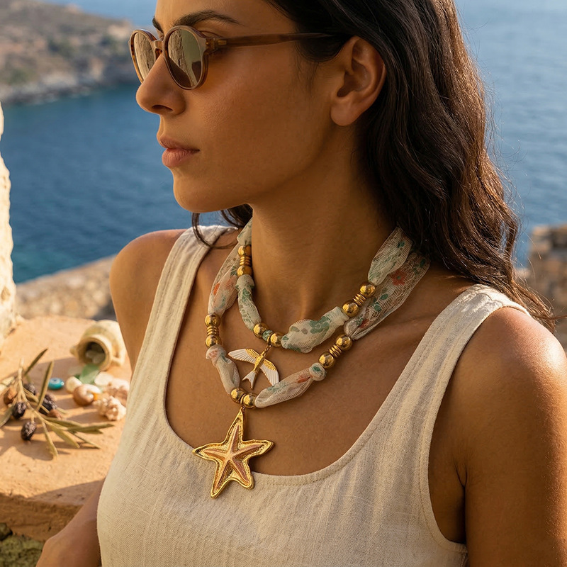 Taina Europa y los Estados Unidos venta transfronteriza caliente de verano playa bufandas de acero inoxidable collar de joyería de la serie de mar al por mayor image 1