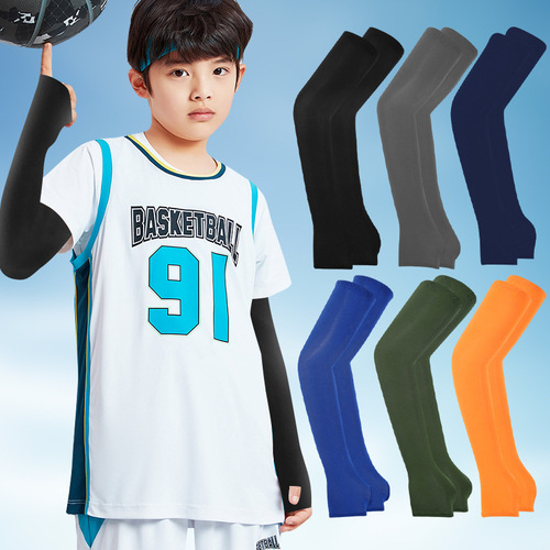 Summer Sun Protection Children's Thin Quick-Dry Ice Silk Fingerless Arm Sleeves Outdoor Sports Sunshade UV Protection Sleeve
