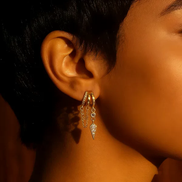 Amazon's Popular Irregular Tassel Copper-Plated Real Gold Micro-Inlaid Zircon Earrings for Women, Light Luxury High-End Earrings