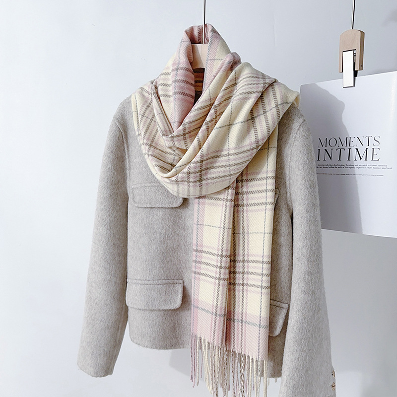 Bufanda de Cuadros con Borlas Térmica de Imitación de Cachemira para Invierno