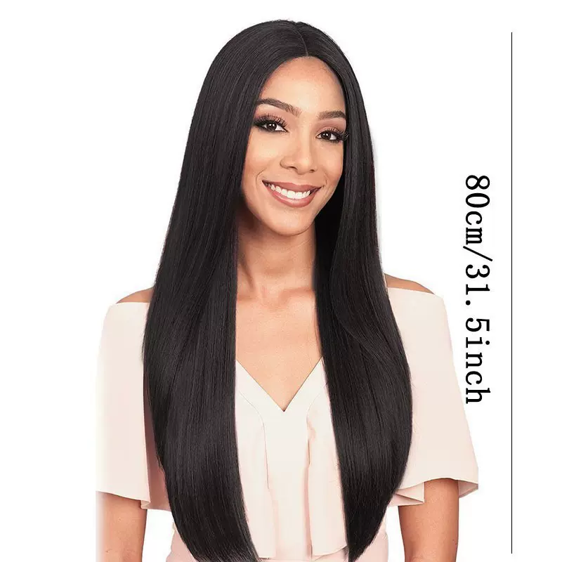 黑色假发自然时尚中分刘海化纤长直发头套批发高温丝显瘦女士整顶