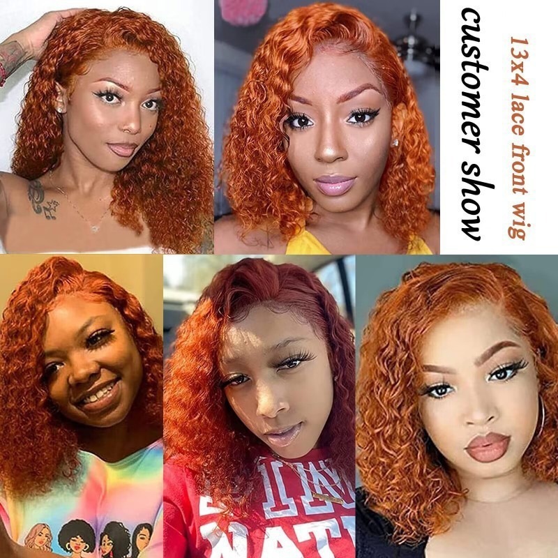 Perruque bouclée orange tendance pour femme, style européen/américain, naturelle, petite et duveteuse, extensions de cheveux synthétiques_voghion.com