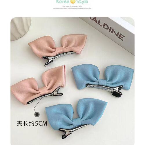 Korean style bow hairpin children's three-dimensional fabric pleated cute red small princess style side clip hair accessory