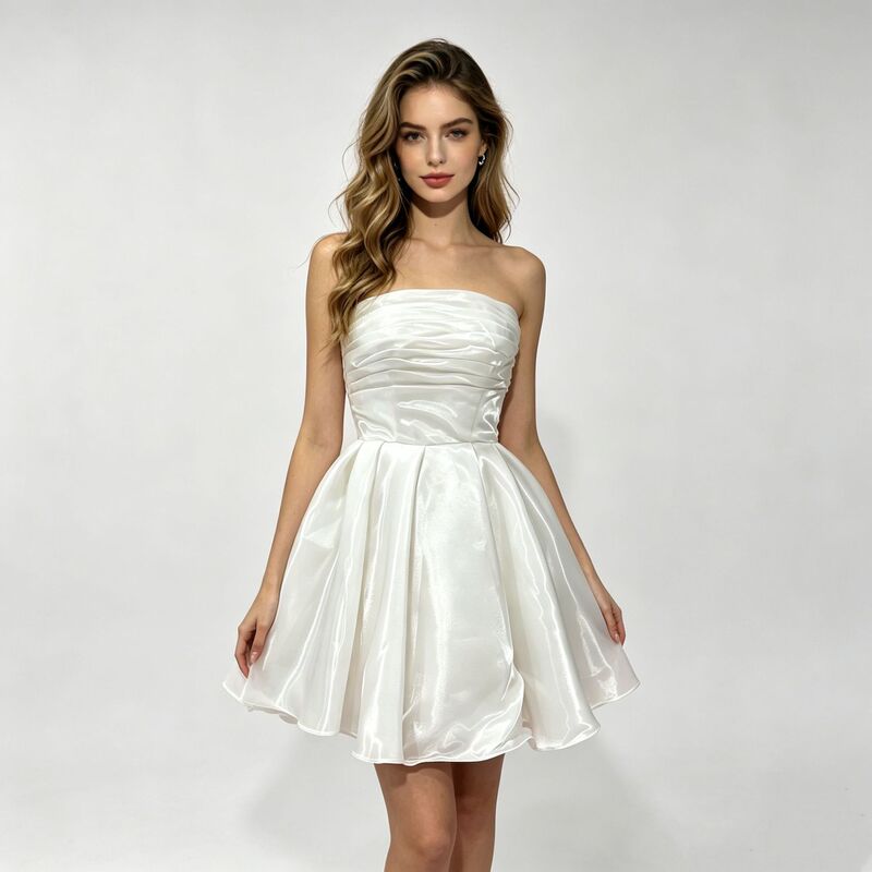 Cross-Border Foreign Trade Strapless Simple Elegant Short Light Wedding Dress Engagement Daily Tie-Up Mini Dress Birthday Short Dress Wholesale Cross-Border Foreign Trade Strapless Simple Elegant Short Light Wedding Dress Engagement Daily Tie-Up Mini Dress Birthday Short Dress Wholesale