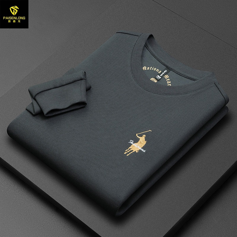 Long Waffle Sweater Men's 2023 Autumn/Winter Round Neck Sweater Embroidered Comfortable Hooded Pullover Men's Top_viptrois.com