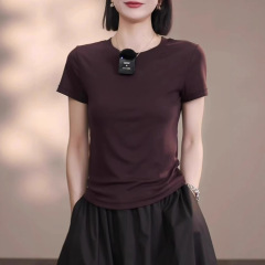 莱赛尔天丝紫色短袖t恤女夏2025新款正肩体恤高级感舒适百搭上衣