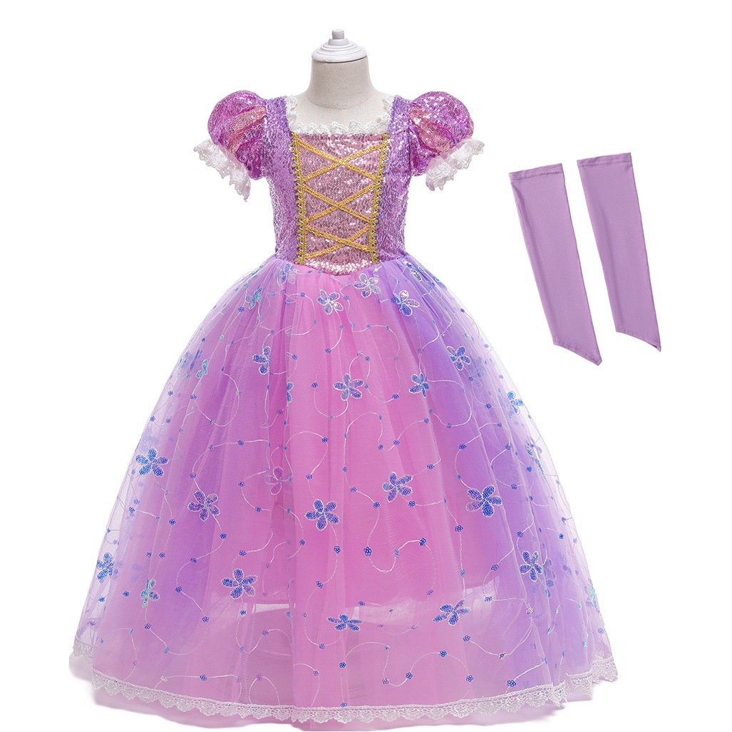 Halloween de pelo largo princesa vestido de lentejuelas medio y grande niños Sofía bordado princesa vestido niños pasarela espectáculo traje