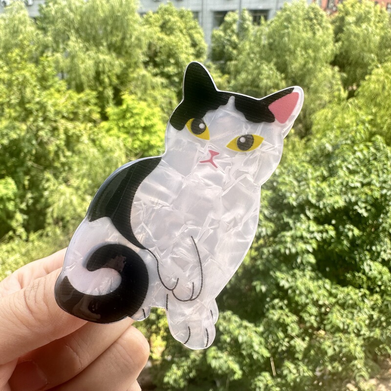 新しいキュートで甘い漫画のオレンジ色の猫の人形の子猫のヘアピン、背中の後ろの髪を結ぶための高J感覚のサメのヘアピン|undefined