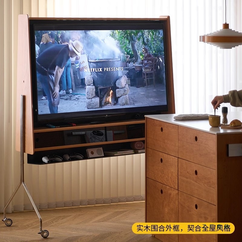 Movable Medieval Solid Wood Tv Cabinet Living Room Home Small Apartment Modern Simple Light Luxury High-End Tv Cabinet