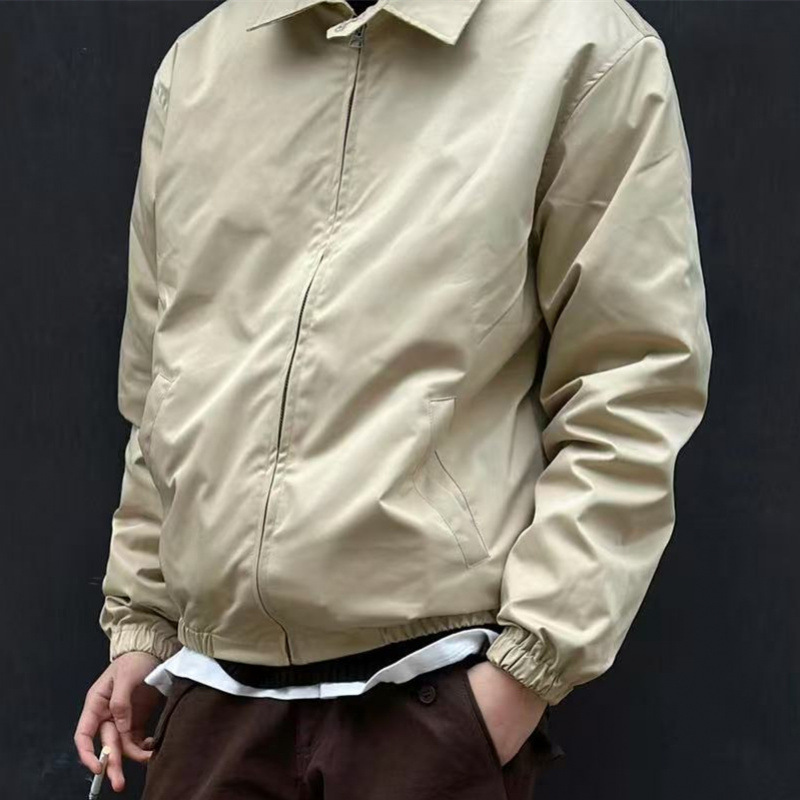 Spring and Autumn American Retro Short Wide Harrington Jacket for Men, Versatile Solid Color Turn-Down Collar Casual Workwear Top Coat, Trendy