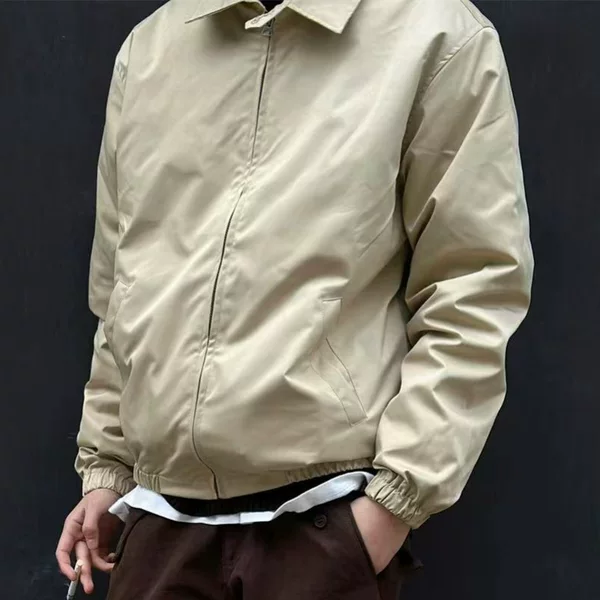 Spring and Autumn American Retro Short Wide Harrington Jacket for Men, Versatile Solid Color Turn-Down Collar Casual Workwear Top Coat, Trendy