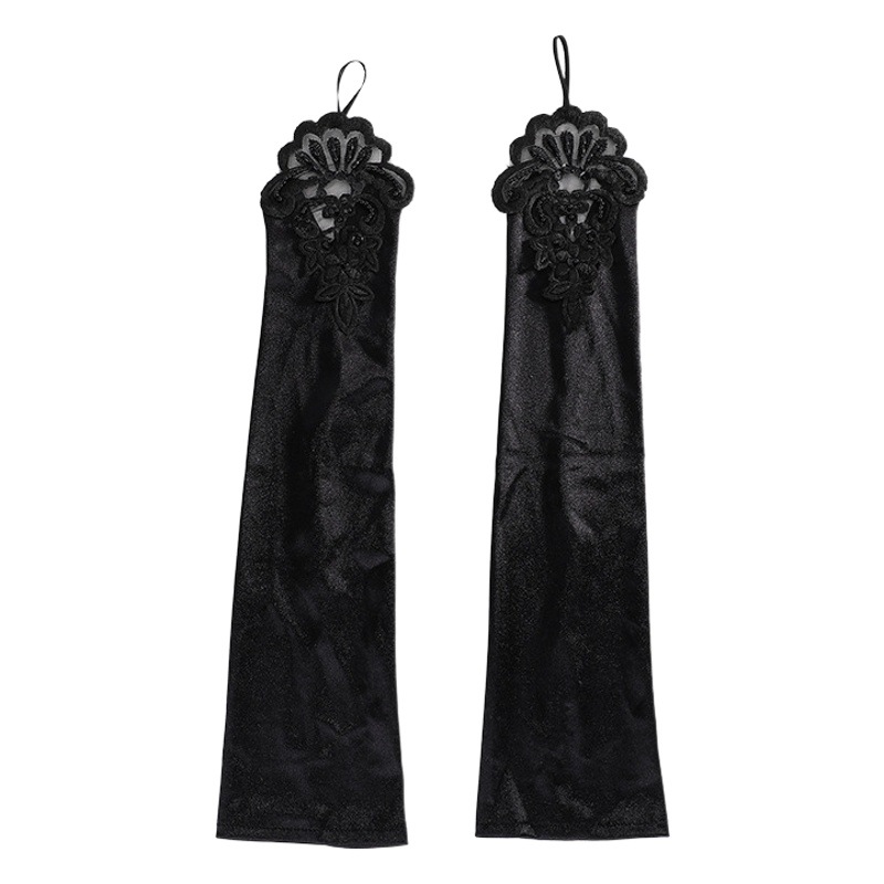 Venta al por mayor nupcial vestido de novia guantes alargados sin dedos con cuentas abierto dedo pequeño bordado plano blanco negro rojo transfronterizo