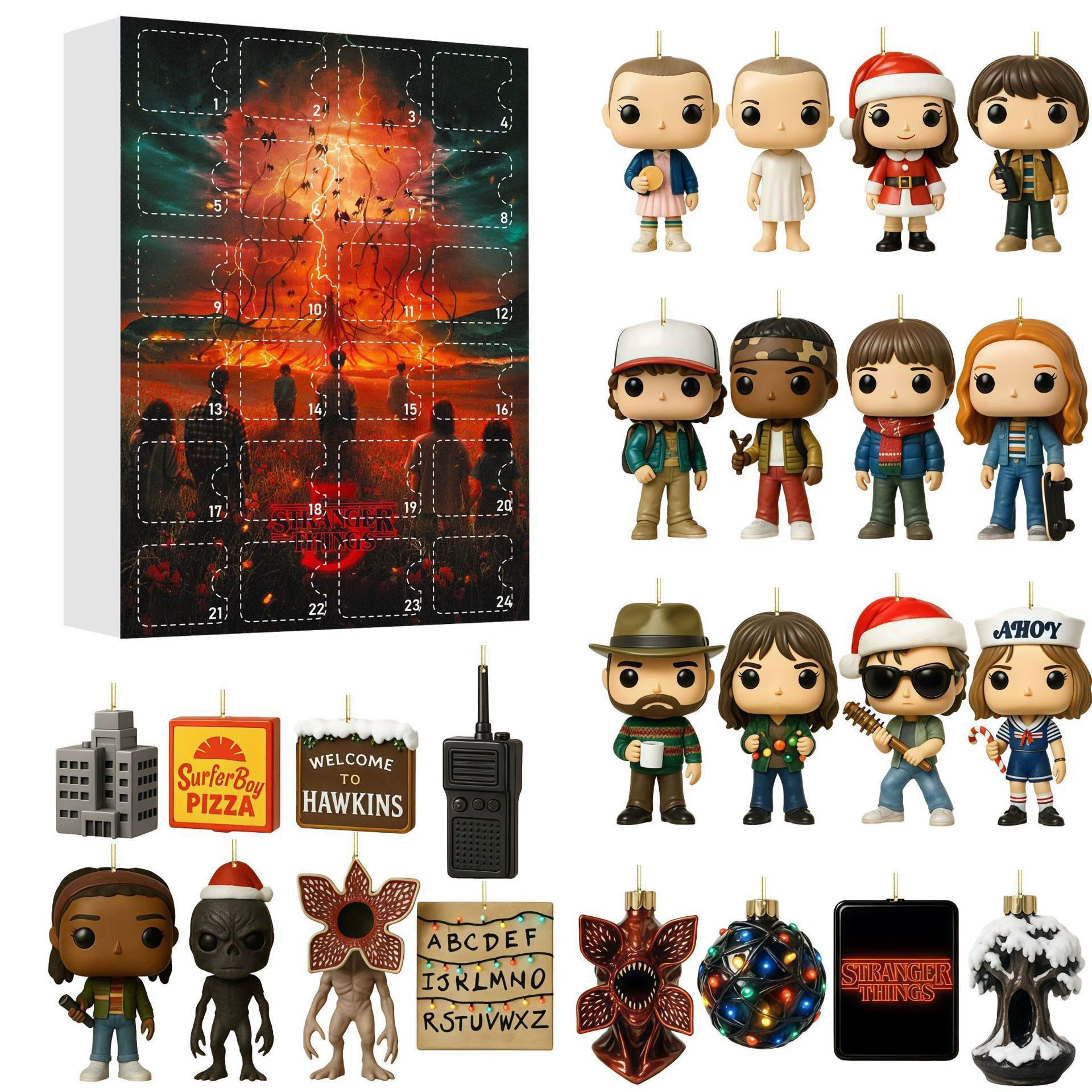 Адвент-календарь акриловых подвесок (Stranger Things) 24 дня, слепой бокс, 26×18×3 см