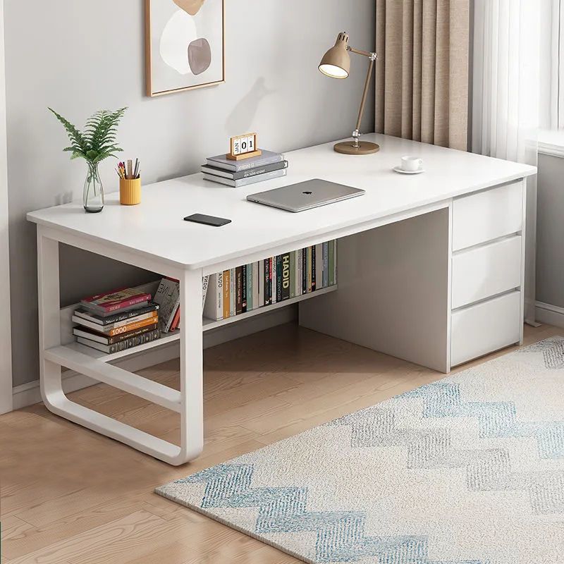 Desk with built-in bookshelf, suitable for students and home use, simple design, rentable, computer desk, desktop office desk, bedroom writing desk