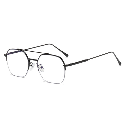 Chen Weiting's same style anti-blue light photochromic glasses, edgy polygonal metal double-bridge half-frame, suitable for nearsightedness 31752