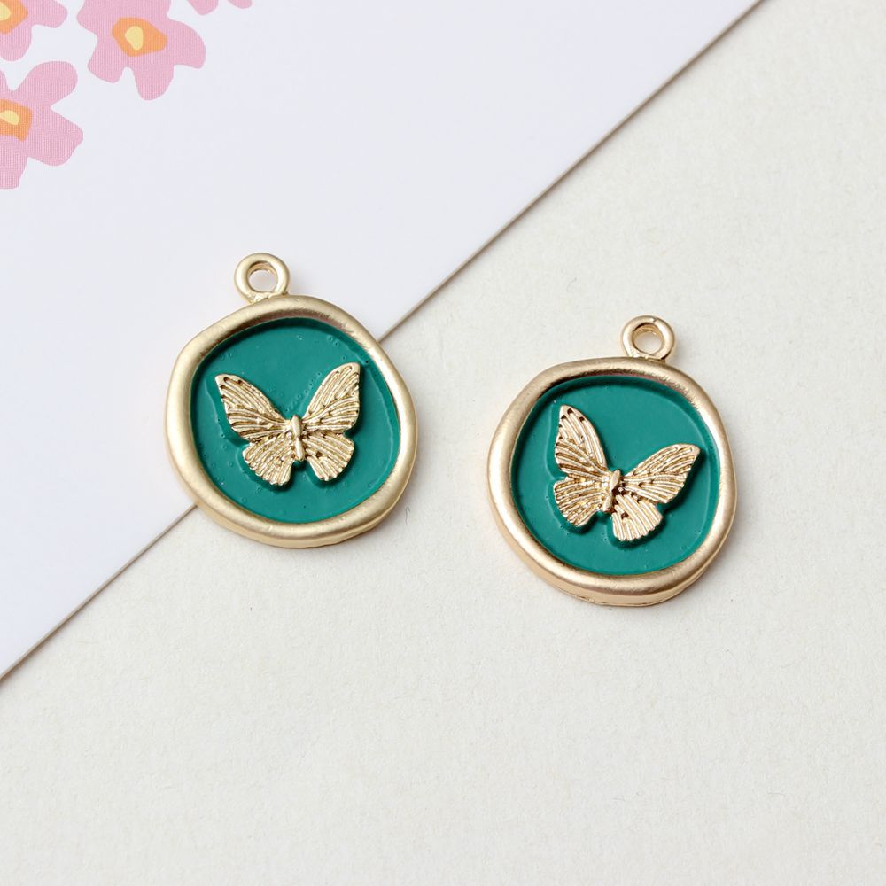 High-Grade Alloy Dripping Oil Round Butterfly Personality Small Pendant Earrings Necklace Diy Handmade Ornament Pendant Parts display picture 7