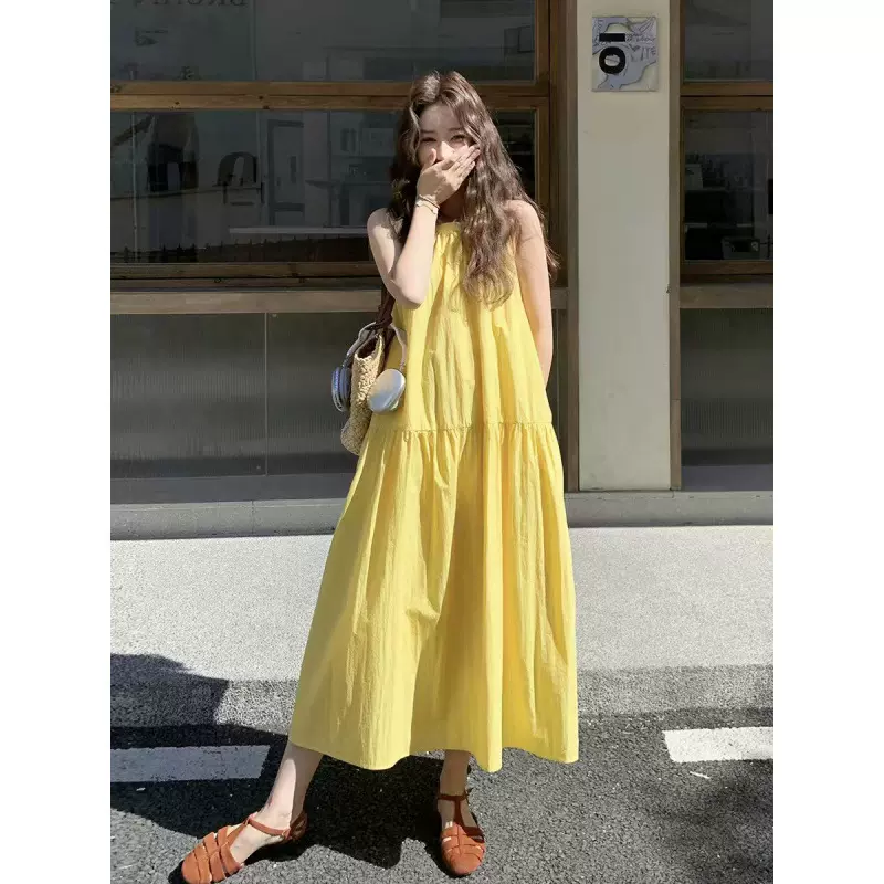 2026夏季新款宽松大码女装法式漂亮独特女海边度假风无袖连衣裙