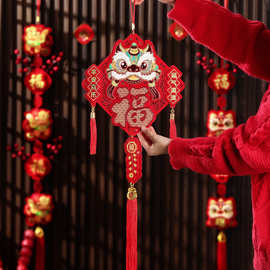 2026马年新年春节大挂件装饰绒布立体财神醒狮过年福字斗方大挂饰