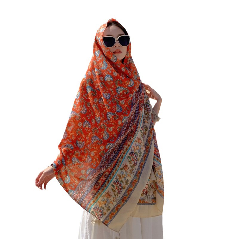 2023 floral delgada coincidencia de color estilo étnico bufanda seda Yunnan Lijiang viajes Toalla playa protección solar desgaste exterior largo chal