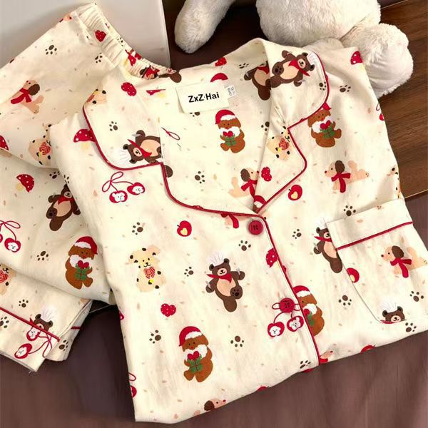 Ins Sweet Cartoon Cute Bear Pajamas for Women Spring & Fall New Long-Sleeved Pants Beautiful Girl High-Looking Home Clothes Ins Sweet Cartoon Cute Bear Pajamas for Women Spring & Fall New Long-Sleeved Pants Beautiful Girl High-Looking Home Clothes