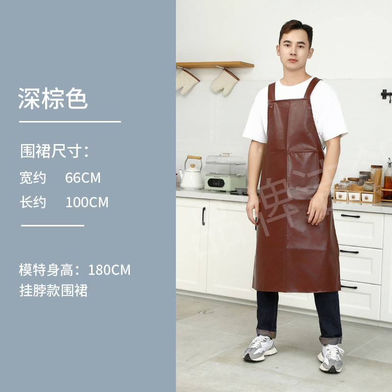 Delantal de doble hombro de cuero, bolsillo doble personalizado, ropa de trabajo gruesa, impermeable y a prueba de aceite, delantal de cuero resistente al desgaste y a la suciedad para hombres y mujeres