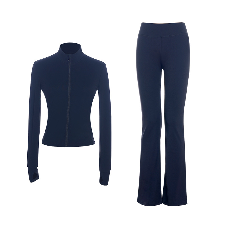 Ropa de yoga para adultos, traje deportivo, deportes delgados para mujeres, ropa de baile al aire libre, top, pantalones acampanados elásticos altos