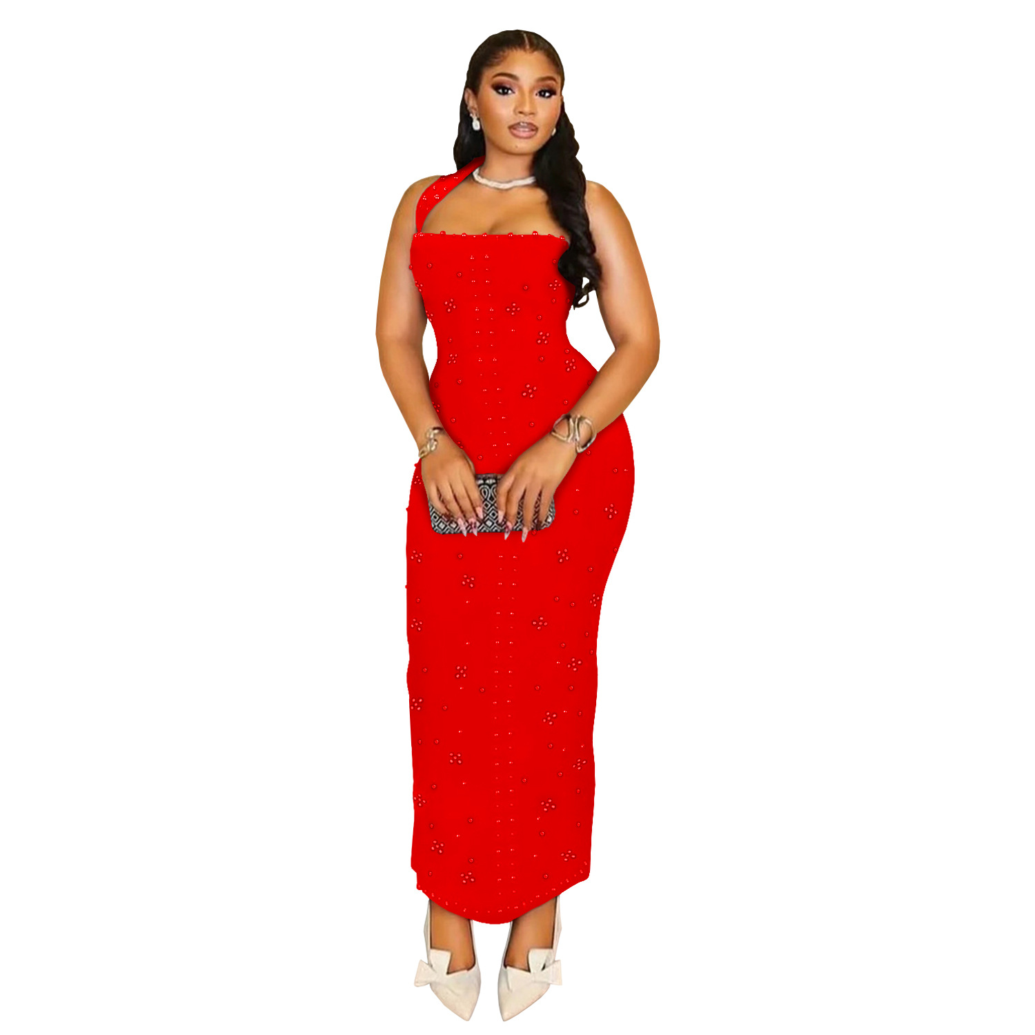 C7480 Aliexpress transfronterizo amazon ropa de moda europea y americana de mujer colgante de perlas de diamante delgado vestido de cadera image 8