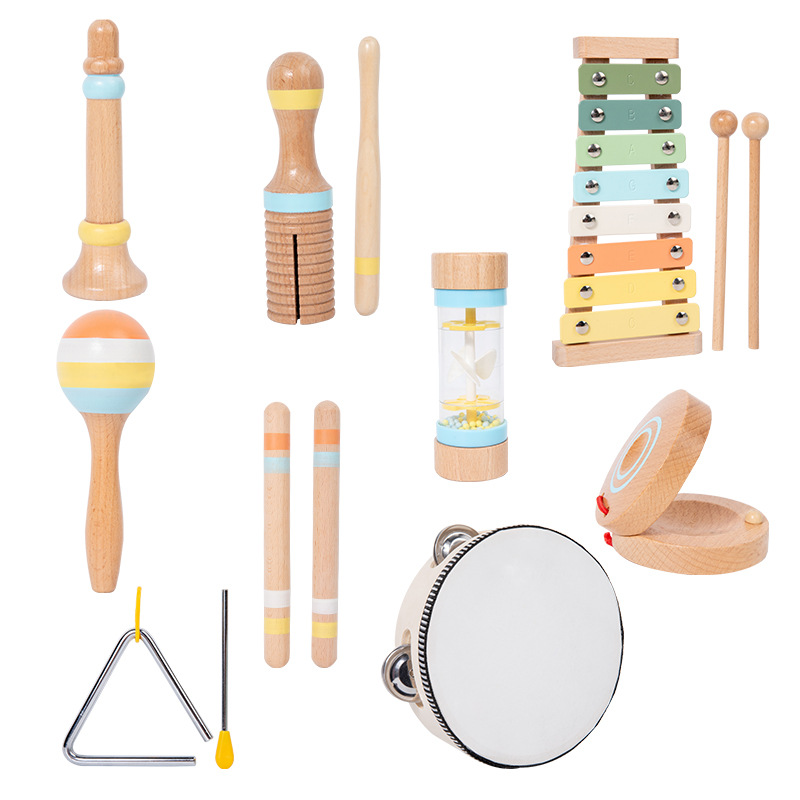 Traje de instrumentos musicales transfronterizos de Orff para niños Montessori Educación temprana Sonajero Tocar piano Martillo de arena Combinación de música Juguetes