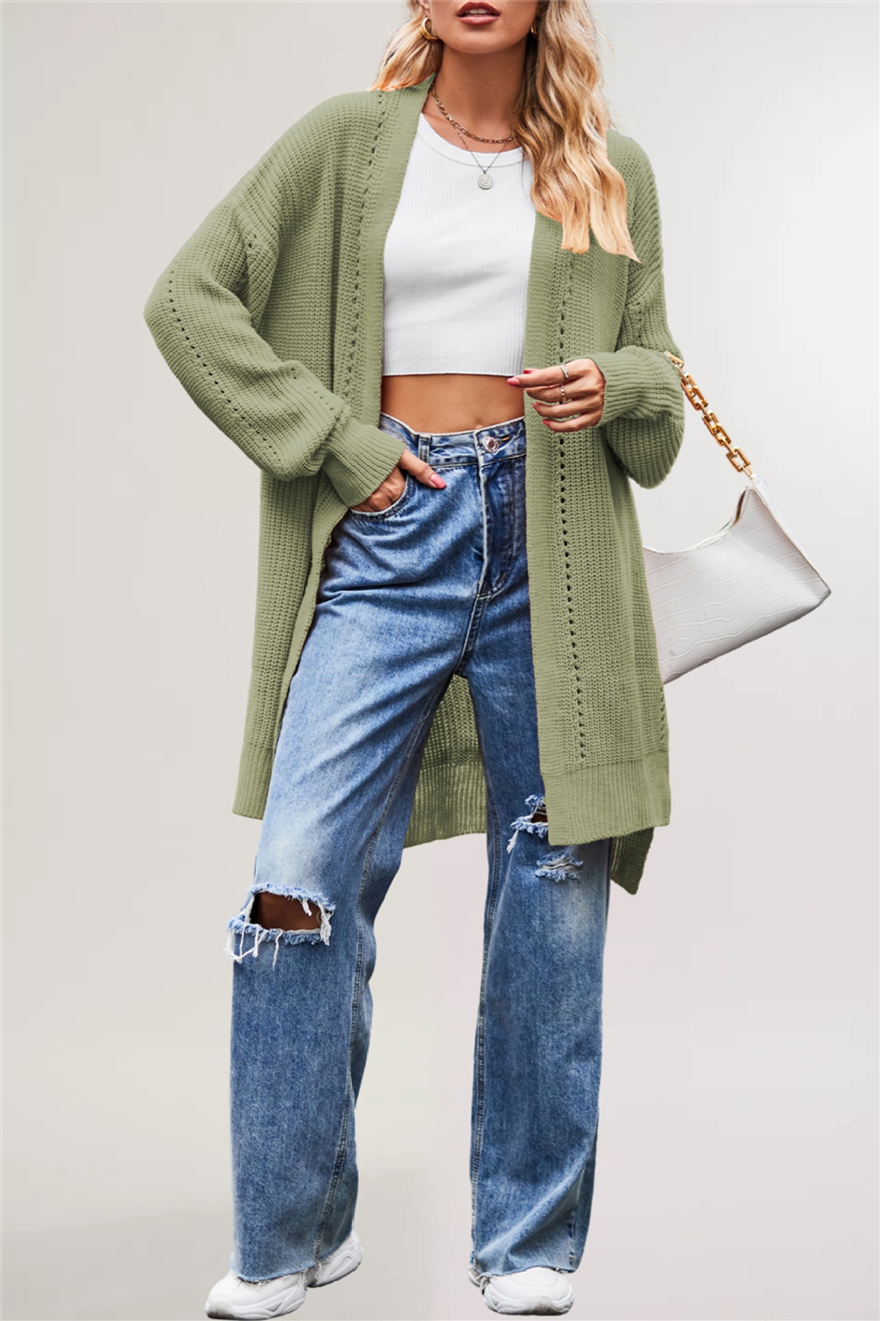 Suéter de punto holgado de color liso con bolsillos para mujer, estilo europeo y americano, novedad de invierno y otoño 2026, ideal para Amazon.