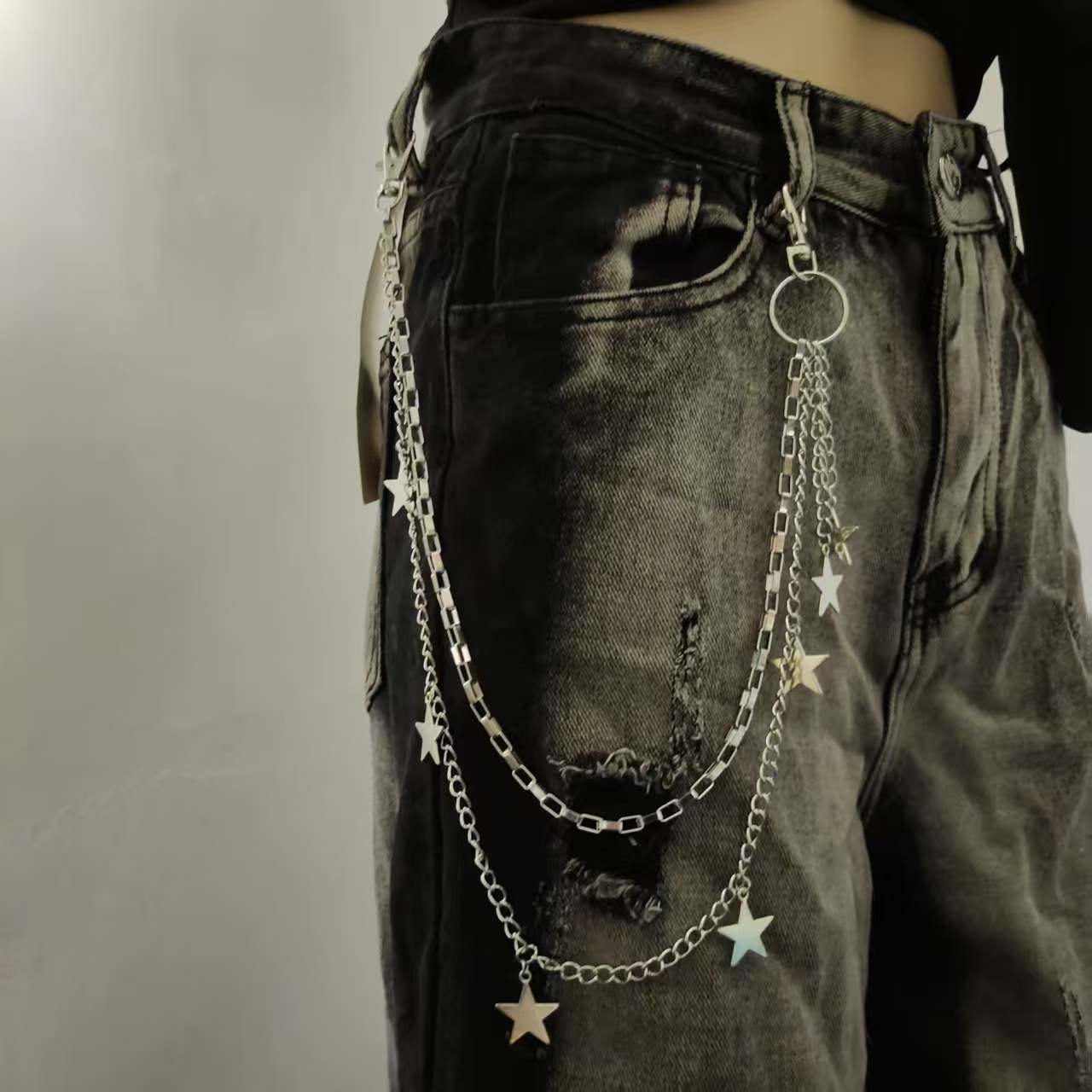 Men's Multi-layer Five-pointed Star Pants Chain Street Fashion_voghion.com