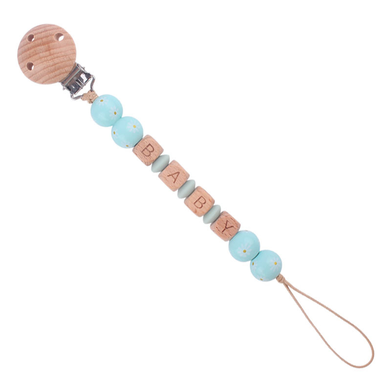 Nuevo bebé suministros dibujos animados madera Margarita cuentas pacificar bebé DIY nombre chupete cadena anti-gota cadena