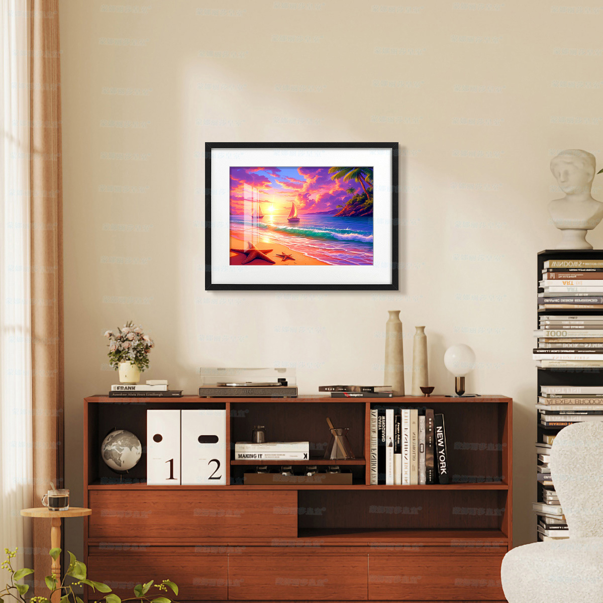Mona Lisa Real bordado cruzado hermosa playa nuevo paisaje de ensueño estético pintura decorativa de la sala de estar bordado a mano