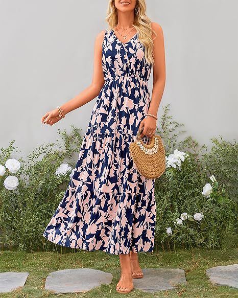 269g Weight Maxi Long Dress Dress Length Type Sleeveless Sleeve Length Swing Dress Dresses Type Sleeveless Sleeve Type Polyester Fabric Type Mid Waist Waist Line Holiday, Daily, Selfie Occasion V Neck Neckline Regular Fit Fit Type Flower Pattern Summer Season Women's Gender Printing Design Casual, Elegant, Simple Style Style Wholesale Women's Casual Elegant Simple Style Printing Flower Holiday Daily Selfie V Neck Sleeveless Swing Dress 18