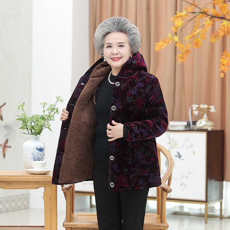 老年人冬装女奶奶加厚棉衣60妈妈棉服加绒外套70岁80太太衣服棉袄
