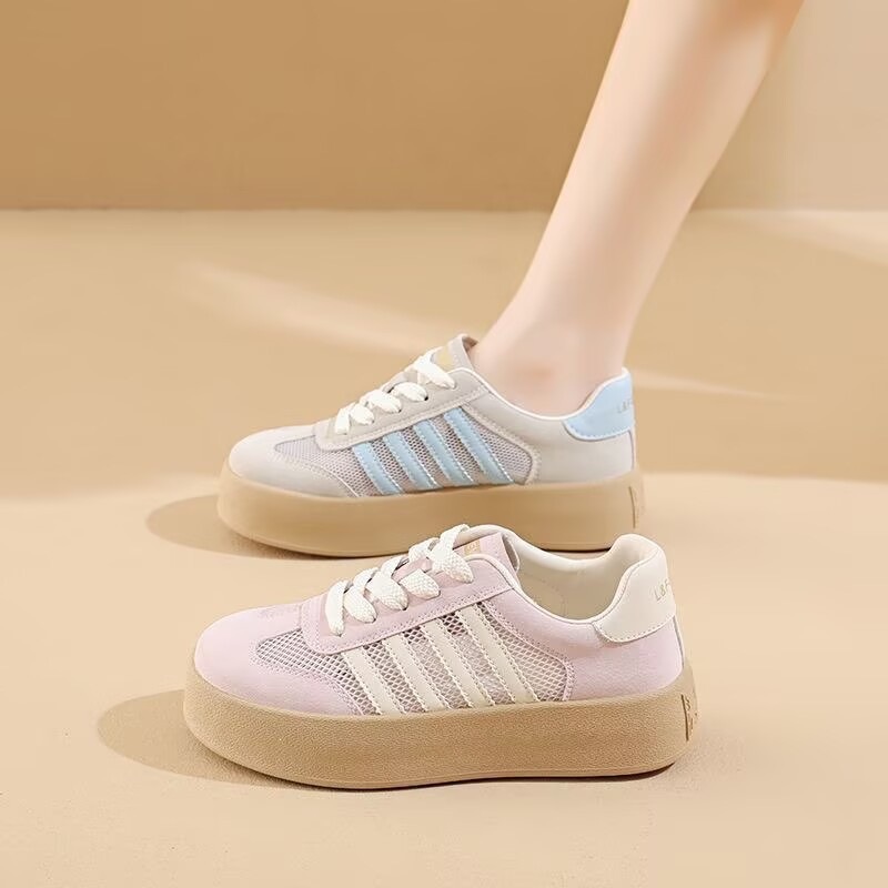 Zapatos de mujer zapatos de verano 2026 nuevos zapatos casuales transpirables de malla gruesa de suela suave zapatos de entrenamiento alemán para mujeres