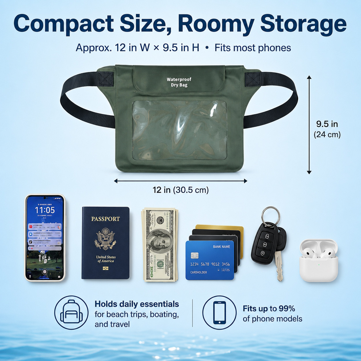 Outdoor PVC waterproof waist bag, waterproof case, large-capacity rafting and swimming bag, portable waterproof bag for taking out mobile phones