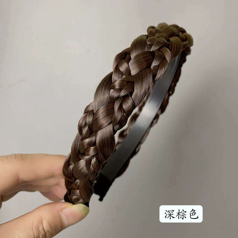 handmade wig headband with pigtail, scalloped hair accessory, matte silk, Ø≈15 cm