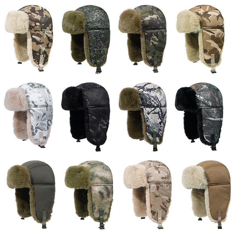 Esquí al aire libre en invierno grueso sombrero de protección de oídos de vuelo caliente sombrero de bisel grande a prueba de frío para hombres y mujeres sombrero camuflaje a prueba de viento trueno